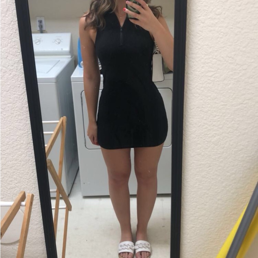 wild fable Black Sleeveless Ribbed Zip-Collar Mini Dress